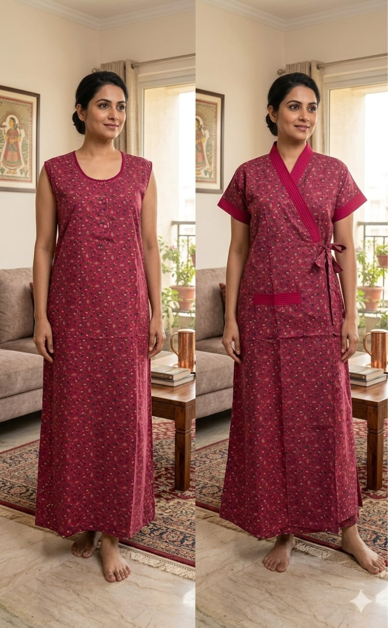 Pink Garden House Coat Set. Soft Breathable Fabric | Laces and Frills - Laces and Frills