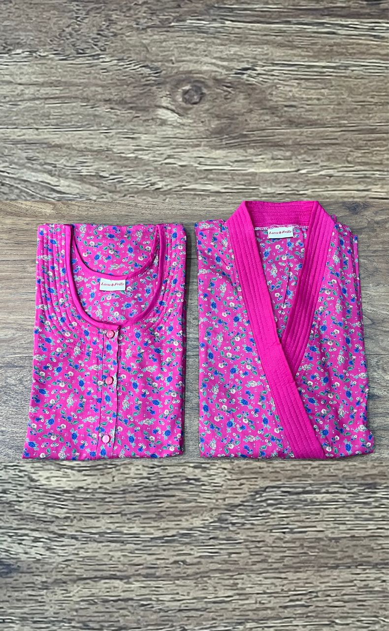 Pink Garden House Coat Set. Soft Breathable Fabric | Laces and Frills - Laces and Frills