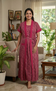 Pink Garden House Coat Set. Soft Breathable Fabric | Laces and Frills - Laces and Frills