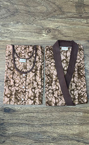 Brown/Peach Abstract House Coat Set. Soft Breathable Fabric | Laces and Frills - Laces and Frills