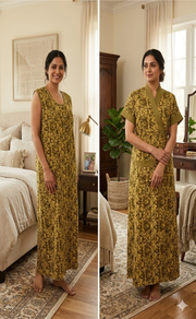 Cream/ Brown Abstract House Coat Set. Soft Breathable Fabric | Laces and Frills - Laces and Frills