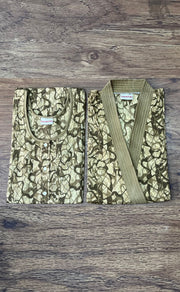 Cream/ Brown Abstract House Coat Set. Soft Breathable Fabric | Laces and Frills - Laces and Frills