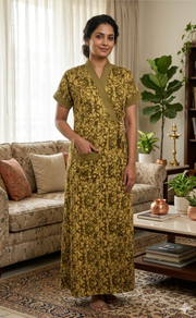 Cream/ Brown Abstract House Coat Set. Soft Breathable Fabric | Laces and Frills - Laces and Frills