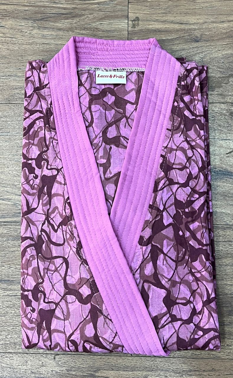 Pink/Maroon Abstract House Coat Set. Soft Breathable Fabric | Laces and Frills - Laces and Frills