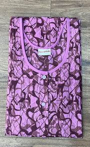 Pink/Maroon Abstract House Coat Set. Soft Breathable Fabric | Laces and Frills - Laces and Frills