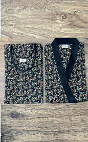 Black Garden House Coat Set. Soft Breathable Fabric | Laces and Frills - Laces and Frills