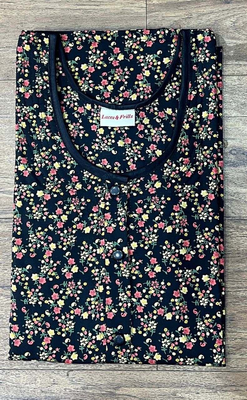 Black Garden House Coat Set. Soft Breathable Fabric | Laces and Frills - Laces and Frills