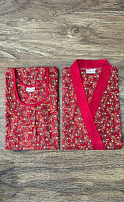 Red Garden House Coat Set. Soft Breathable Fabric | Laces and Frills - Laces and Frills