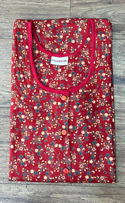 Red Garden House Coat Set. Soft Breathable Fabric | Laces and Frills - Laces and Frills