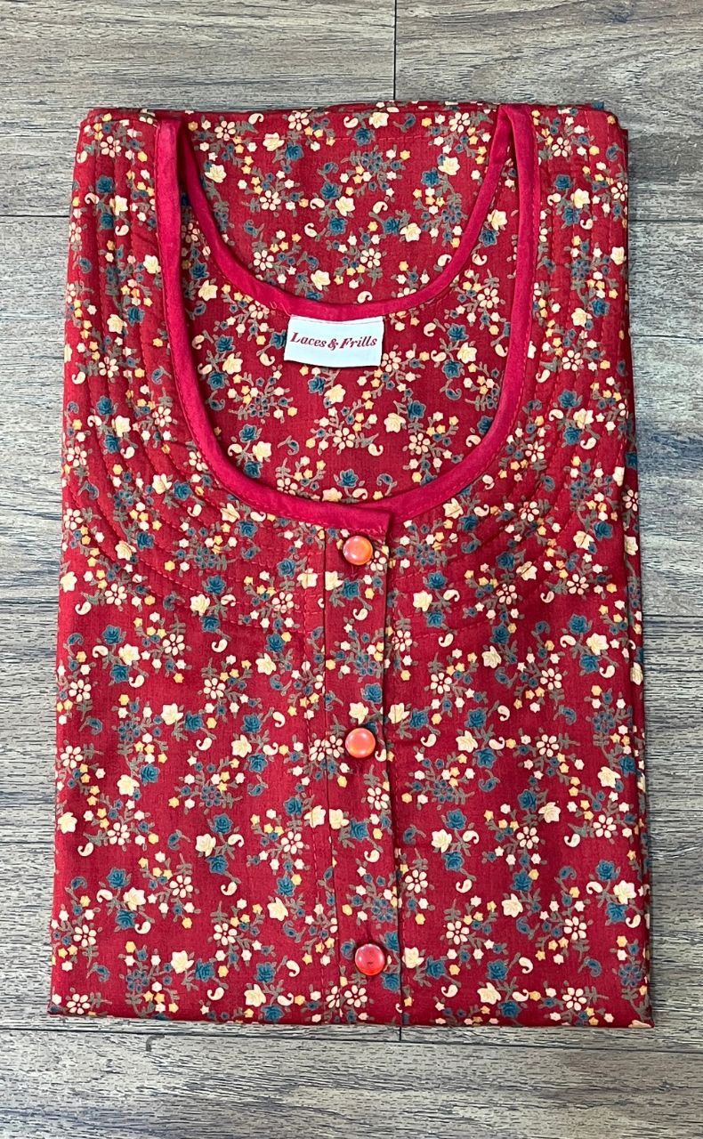 Red Garden House Coat Set. Soft Breathable Fabric | Laces and Frills - Laces and Frills