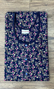 Navy Blue Garden House Coat Set. Soft Breathable Fabric | Laces and Frills - Laces and Frills