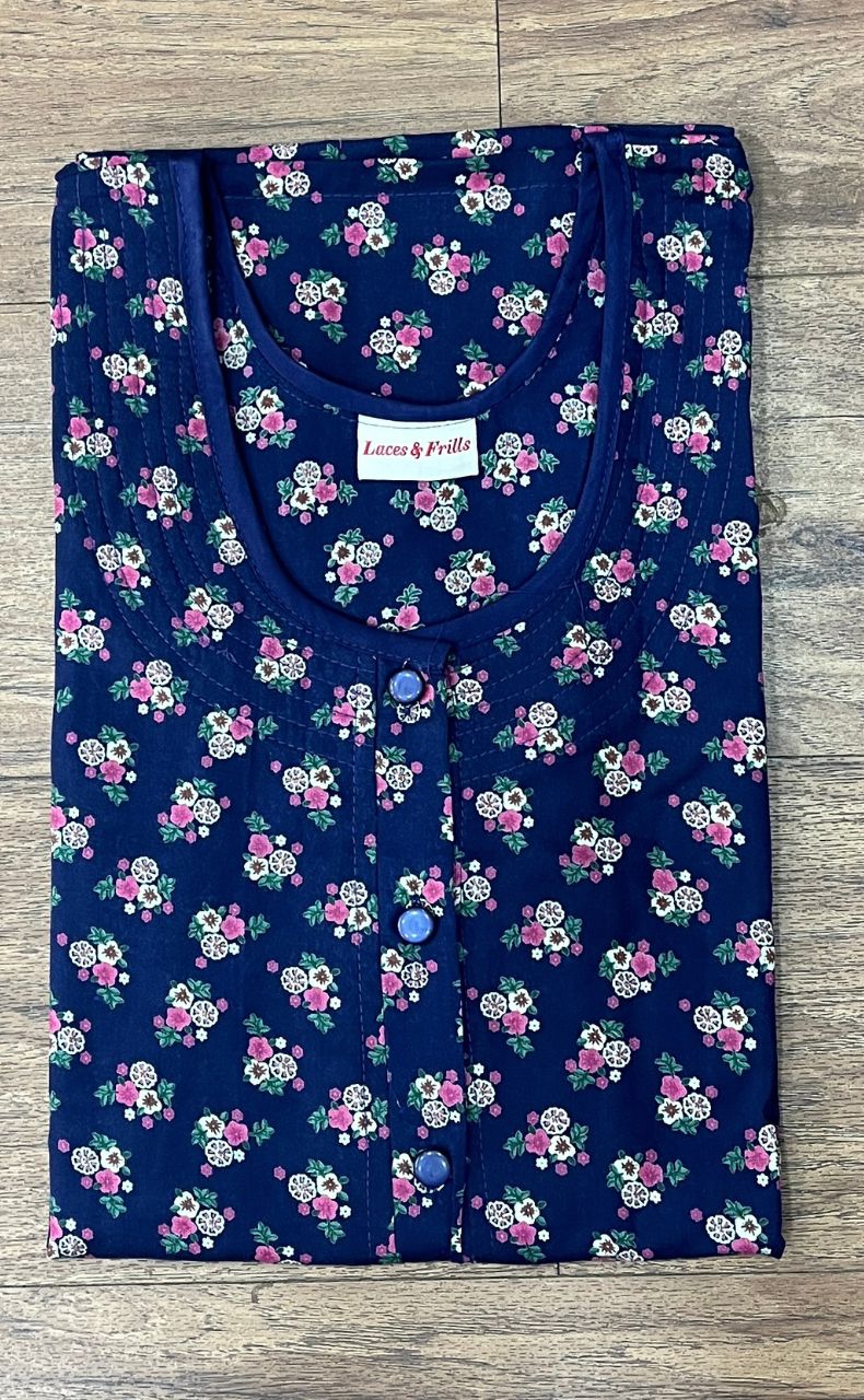 Navy Blue Floral House Coat Set. Soft Breathable Fabric | Laces and Frills - Laces and Frills