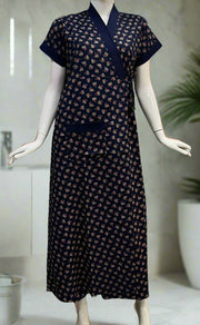 Navy Blue Floral House Coat Set. Soft Breathable Fabric | Laces and Frills - Laces and Frills