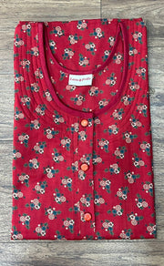 Red Floral House Coat Set. Soft Breathable Fabric | Laces and Frills - Laces and Frills