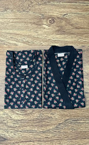 Black Floral House Coat Set. Soft Breathable Fabric | Laces and Frills - Laces and Frills
