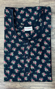 Black Floral House Coat Set. Soft Breathable Fabric | Laces and Frills - Laces and Frills