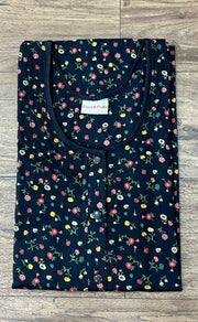 Black Flora House Coat Set. Soft Breathable Fabric | Laces and Frills - Laces and Frills