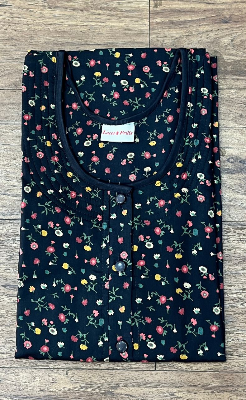 Black Flora House Coat Set. Soft Breathable Fabric | Laces and Frills - Laces and Frills