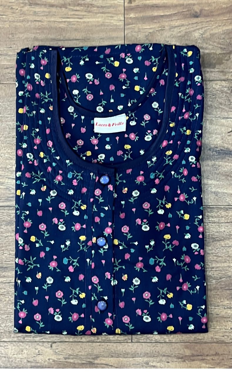 Navy Blue Flora House Coat Set. Soft Breathable Fabric | Laces and Frills - Laces and Frills