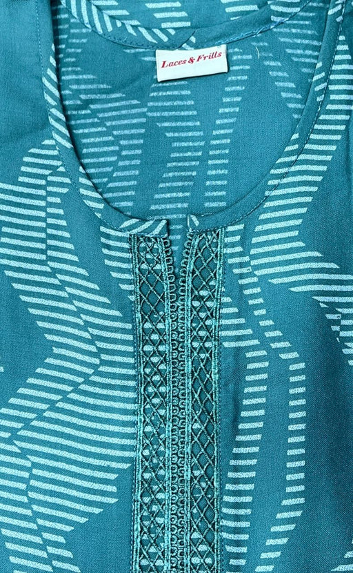 Sea Green Abstract Spun Nighty. Pure Durable Cotton | Laces and Frills - Laces and Frills