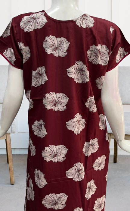Maroon Floral Spun Nighty. Pure Durable Cotton | Laces and Frills - Laces and Frills