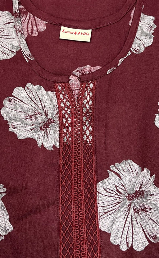 Maroon Floral Spun Nighty. Pure Durable Cotton | Laces and Frills - Laces and Frills