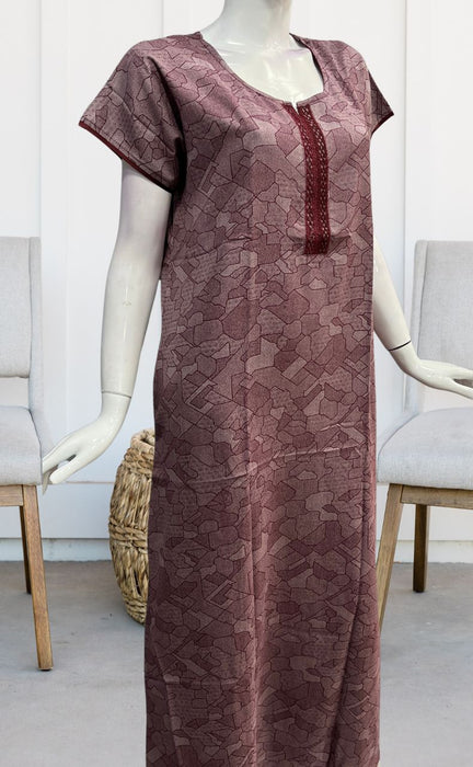 Maroon Abstract Spun Nighty. Pure Durable Cotton | Laces and Frills - Laces and Frills