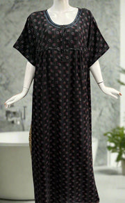 Black Geometric Spun Nighty. Flowy Spun Fabric | Laces and Frills - Laces and Frills