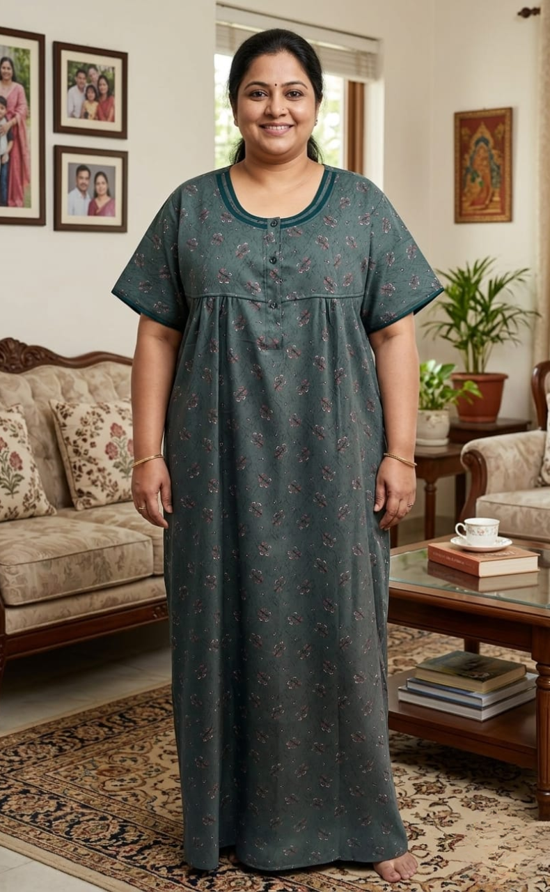 Light Teal Green Floral Spun Nighty. Flowy Spun Fabric | Laces and Frills