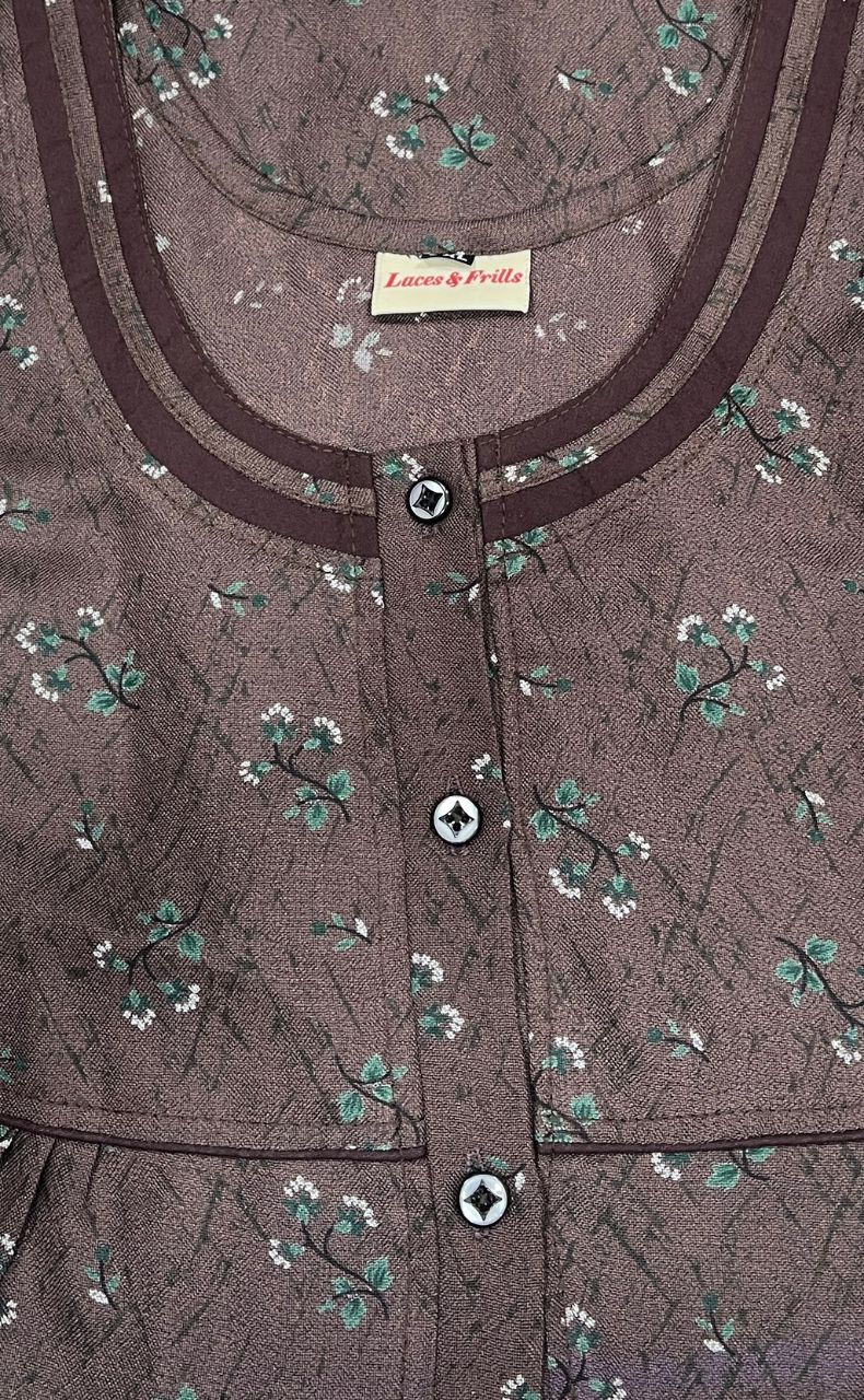 Brown Floral Spun Nighty. Flowy Spun Fabric | Laces and Frills - Laces and Frills