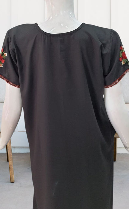 Black Parsi Embroidery Embroidery Soft Cotton Nighty. Soft Breathable Fabric | Laces and Frills - Laces and Frills