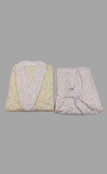 Light Lemon Yellow Floral House Coat Set . Soft Breathable Fabric | Laces and Frills - Laces and Frills