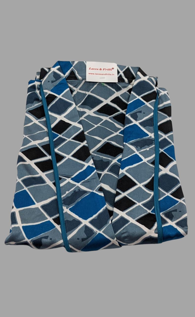 Sky Blue Satin House Coat Set - Laces and Frills