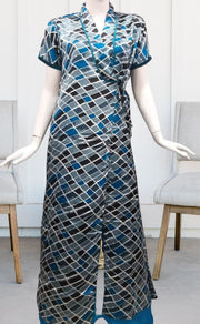 Sky Blue Satin House Coat Set. Soft Silky Satin | Laces and Frills - Laces and Frills