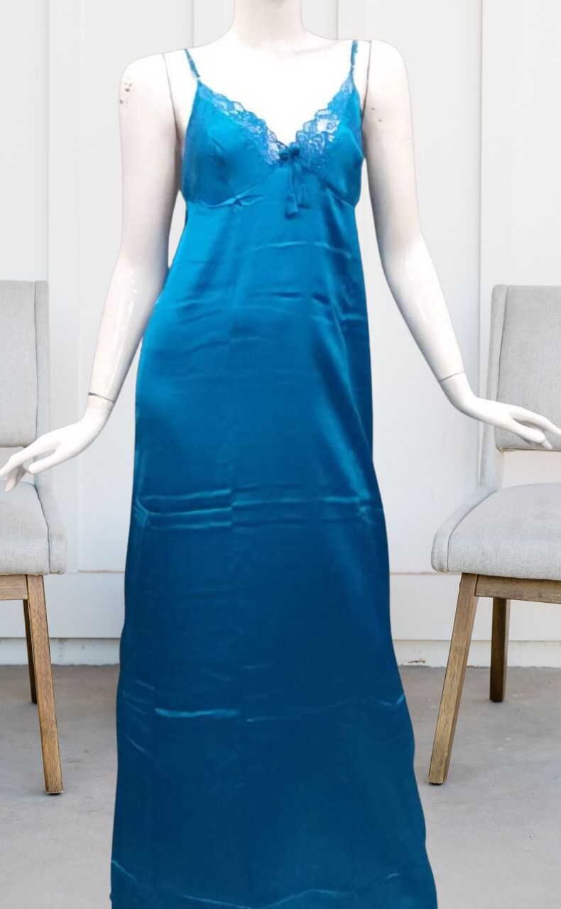 Sky Blue Satin House Coat Set. Soft Silky Satin | Laces and Frills - Laces and Frills