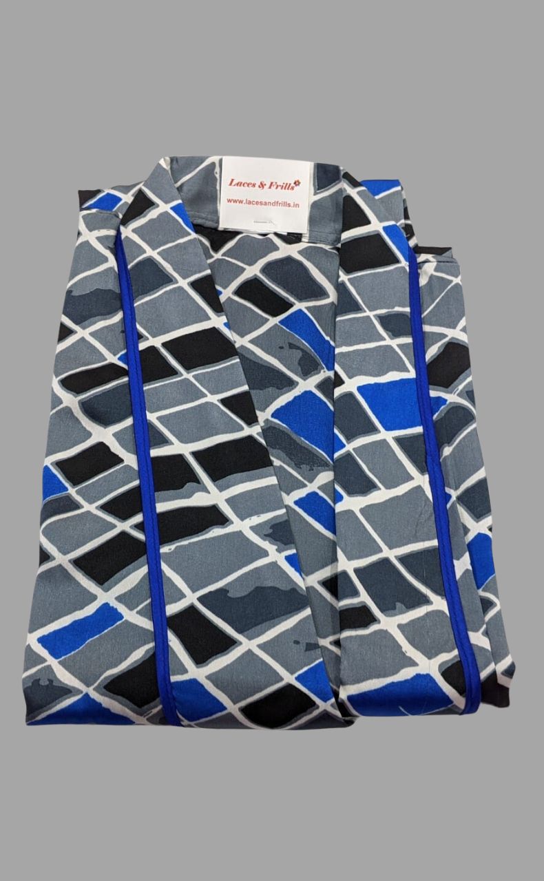 Ink Blue Satin House Coat Set - Laces and Frills