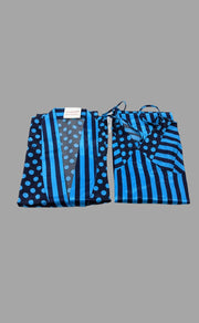 Black/Blue Polka Dot Satin House Coat Set - Laces and Frills