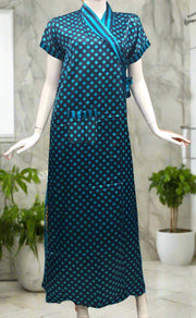 Black/Blue Polka Dot Satin House Coat Set .. Soft Silky Satin | Laces and Frills - Laces and Frills