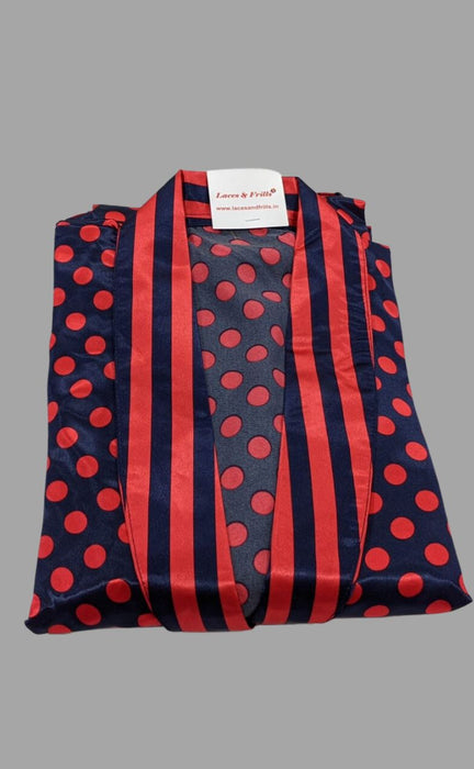 Black/Red Polka Dot Satin House Coat Set - Laces and Frills