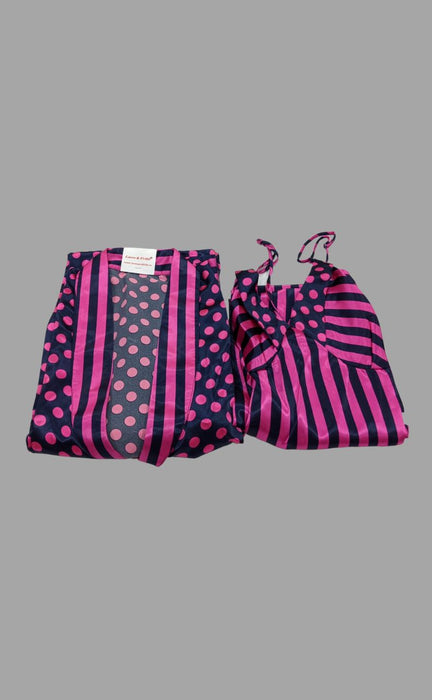 Black/Pink Polka Dot Satin House Coat Set - Laces and Frills