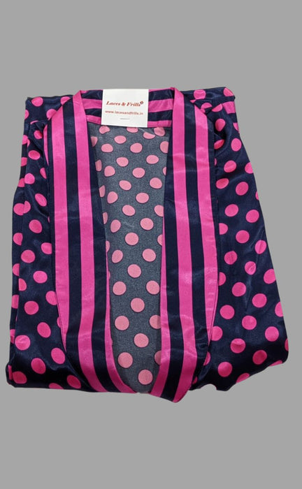 Black/Pink Polka Dot Satin House Coat Set - Laces and Frills