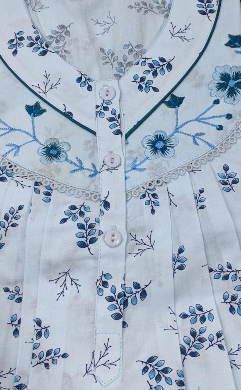 Sky Blue Floral Pure Cotton. Pure Durable Cotton | Laces and Frills - Laces and Frills