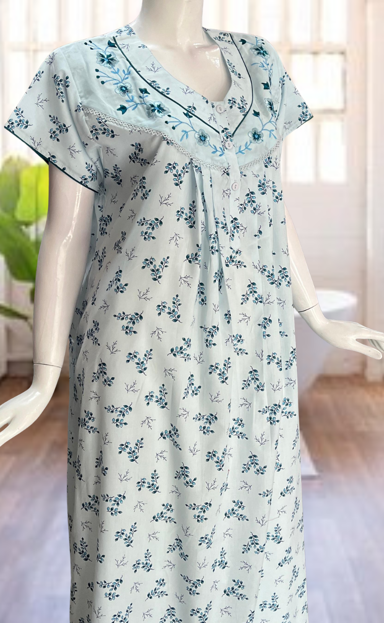 Sky Blue Floral Pure Cotton. Pure Durable Cotton | Laces and Frills - Laces and Frills