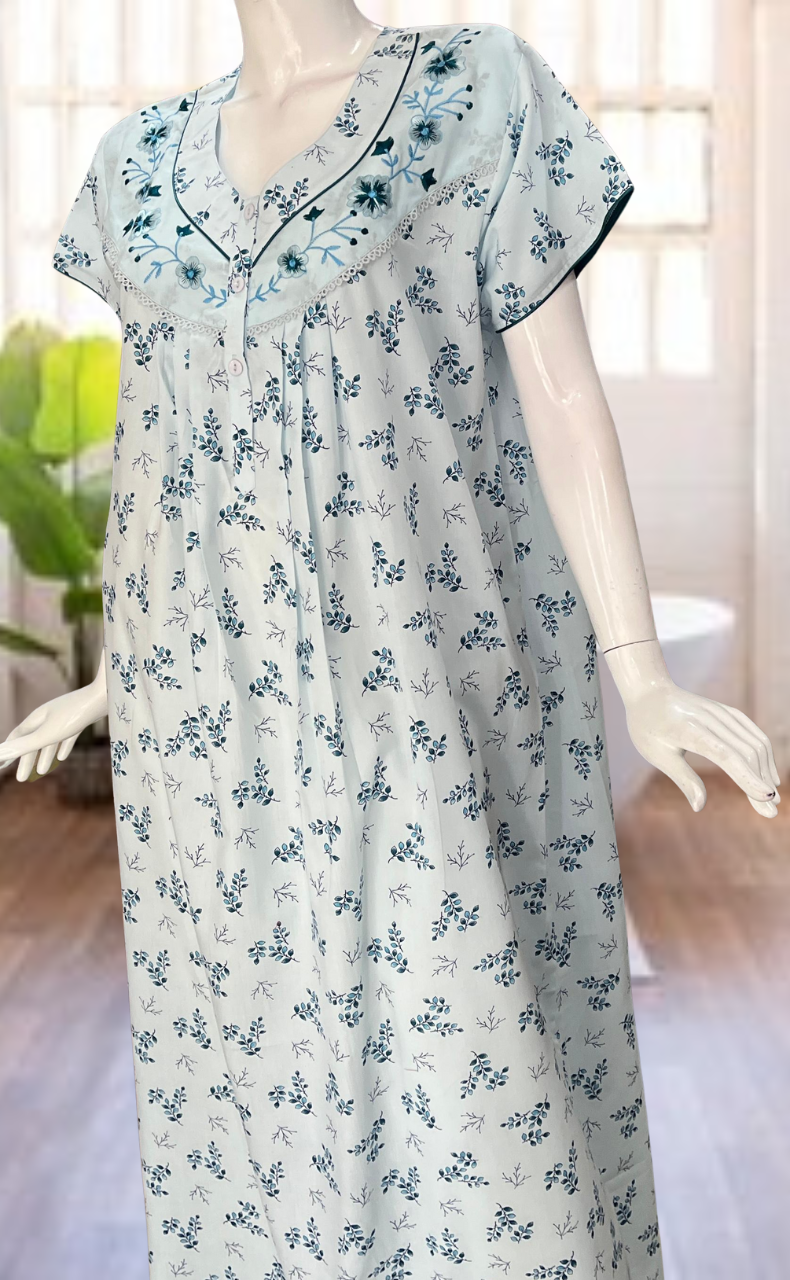 Sky Blue Floral Pure Cotton. Pure Durable Cotton | Laces and Frills - Laces and Frills