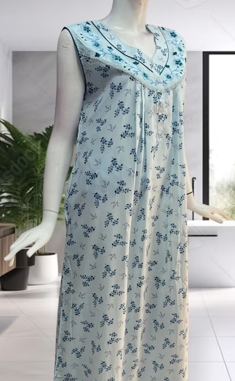 Sky Blue Floral Pure Cotton Sleeveless . Pure Durable Cotton | Laces and Frills - Laces and Frills