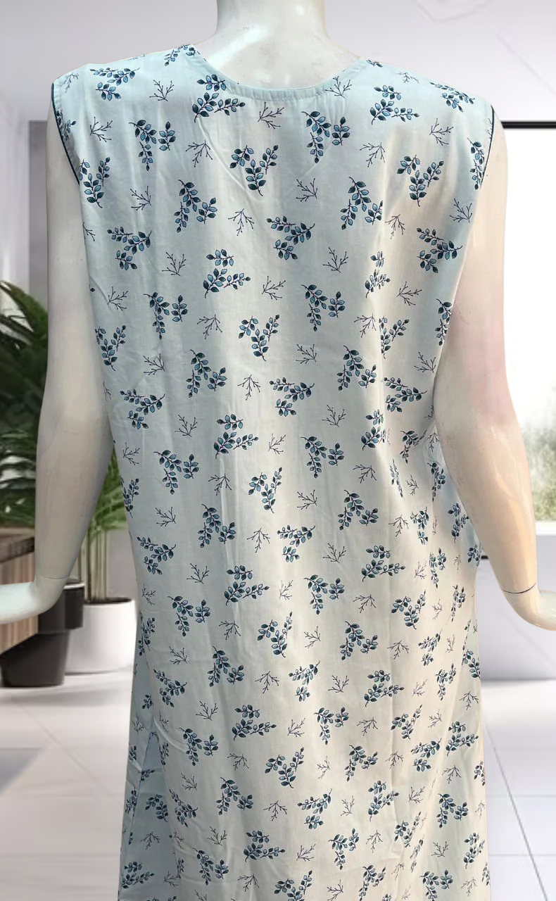 Sky Blue Floral Pure Cotton Sleeveless . Pure Durable Cotton | Laces and Frills - Laces and Frills