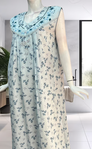 Sky Blue Floral Pure Cotton Sleeveless . Pure Durable Cotton | Laces and Frills - Laces and Frills