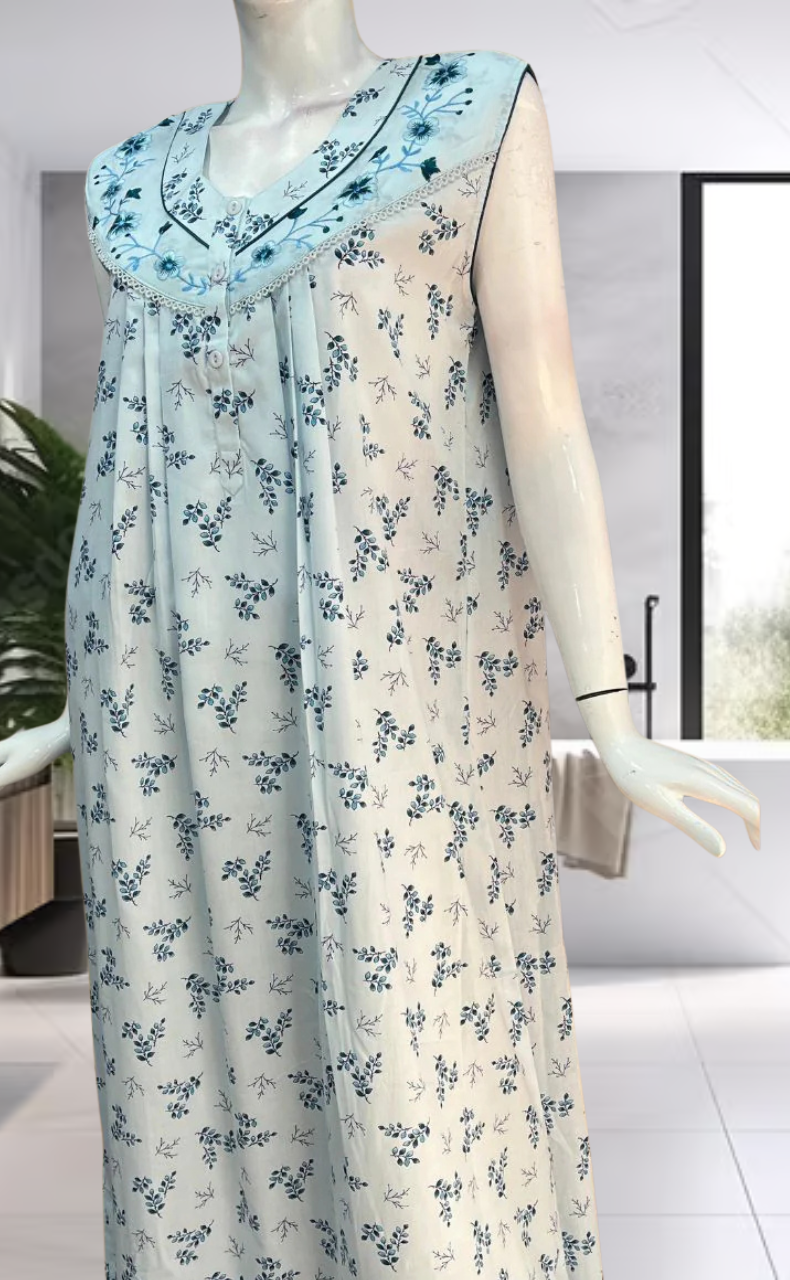 Sky Blue Floral Pure Cotton Sleeveless . Pure Durable Cotton | Laces and Frills - Laces and Frills