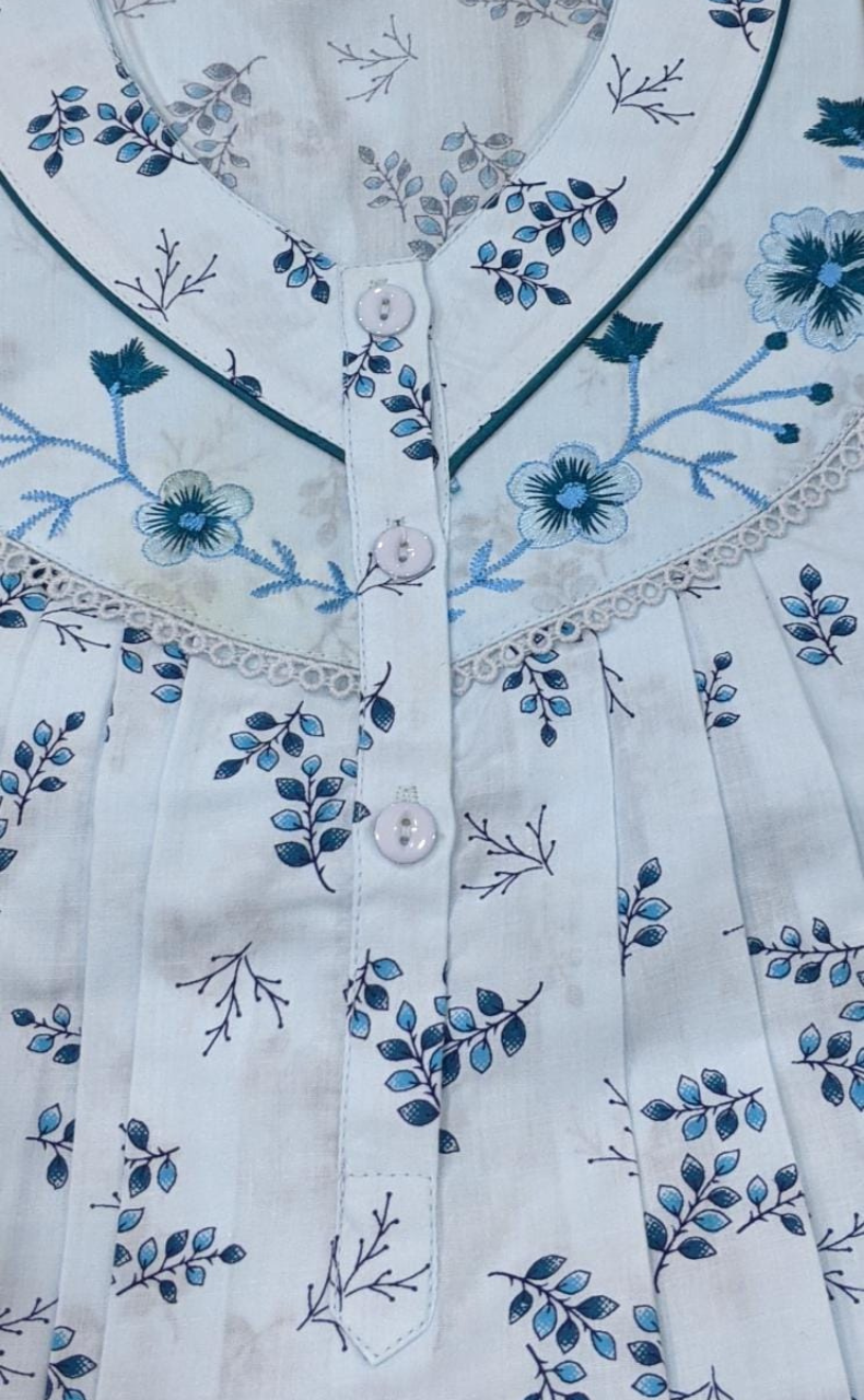 Sky Blue Floral Pure Cotton Sleeveless . Pure Durable Cotton | Laces and Frills - Laces and Frills