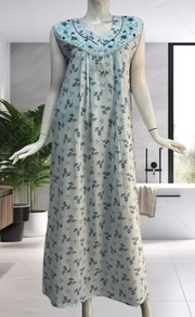 Sky Blue Floral Pure Cotton Sleeveless . Pure Durable Cotton | Laces and Frills - Laces and Frills